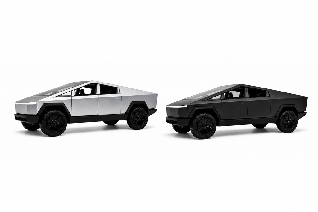 RCMania Tesla Cyber Truck 1:36Scale Alloy Die-Cast Car with Light & Sound, Pull-Back Action, Opening Doors & Trunk