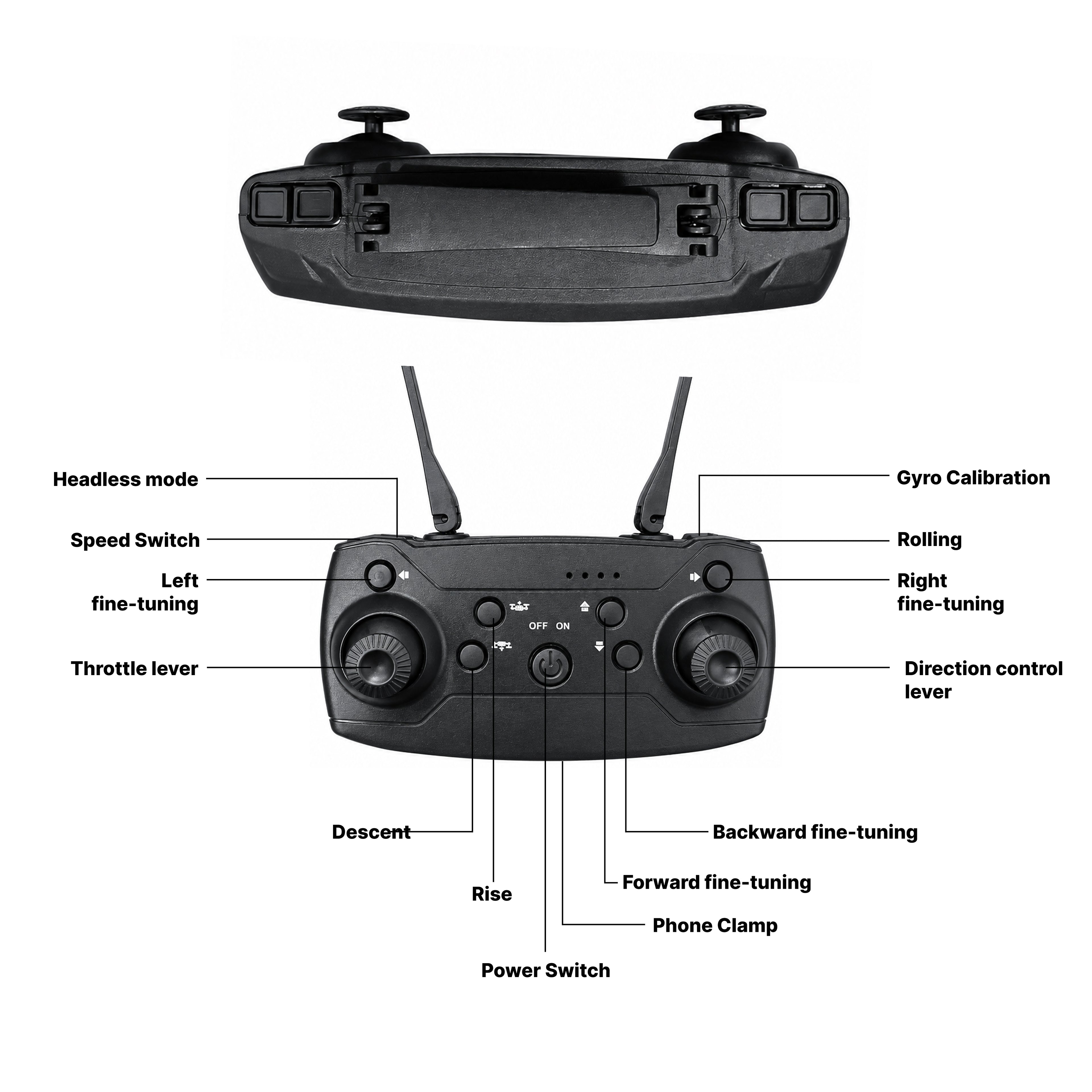 RCMania Dual Camera Foldable Drone with Bluetooth Connectivity, 360° Flip & Gyro Calibration (Black/White)