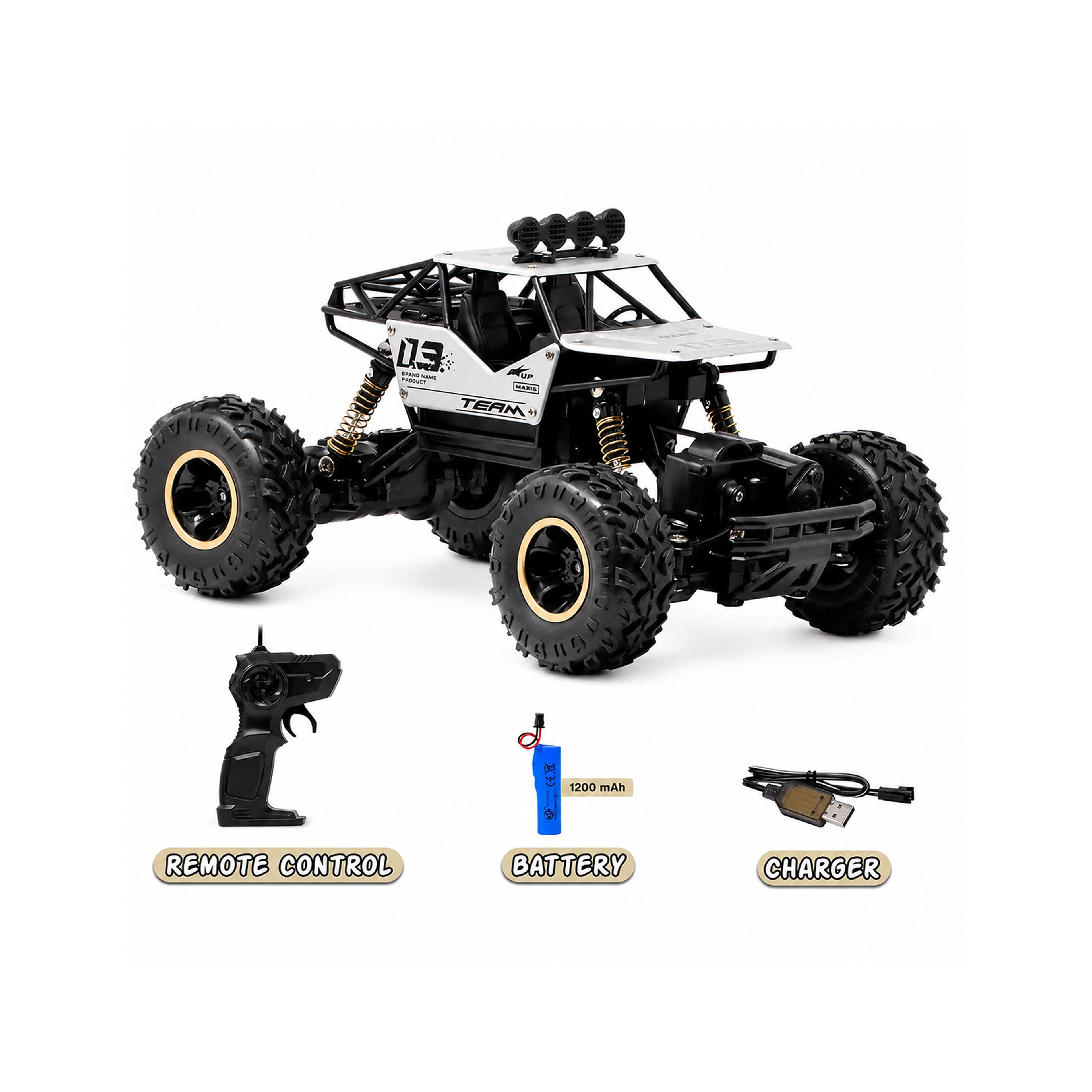 RCMania Monster Rock Crawler RC Car with LED Lights, High-Speed Off-Road Vehicle, Metal & Hard Plastic Body, Remote Control Rock Crawler