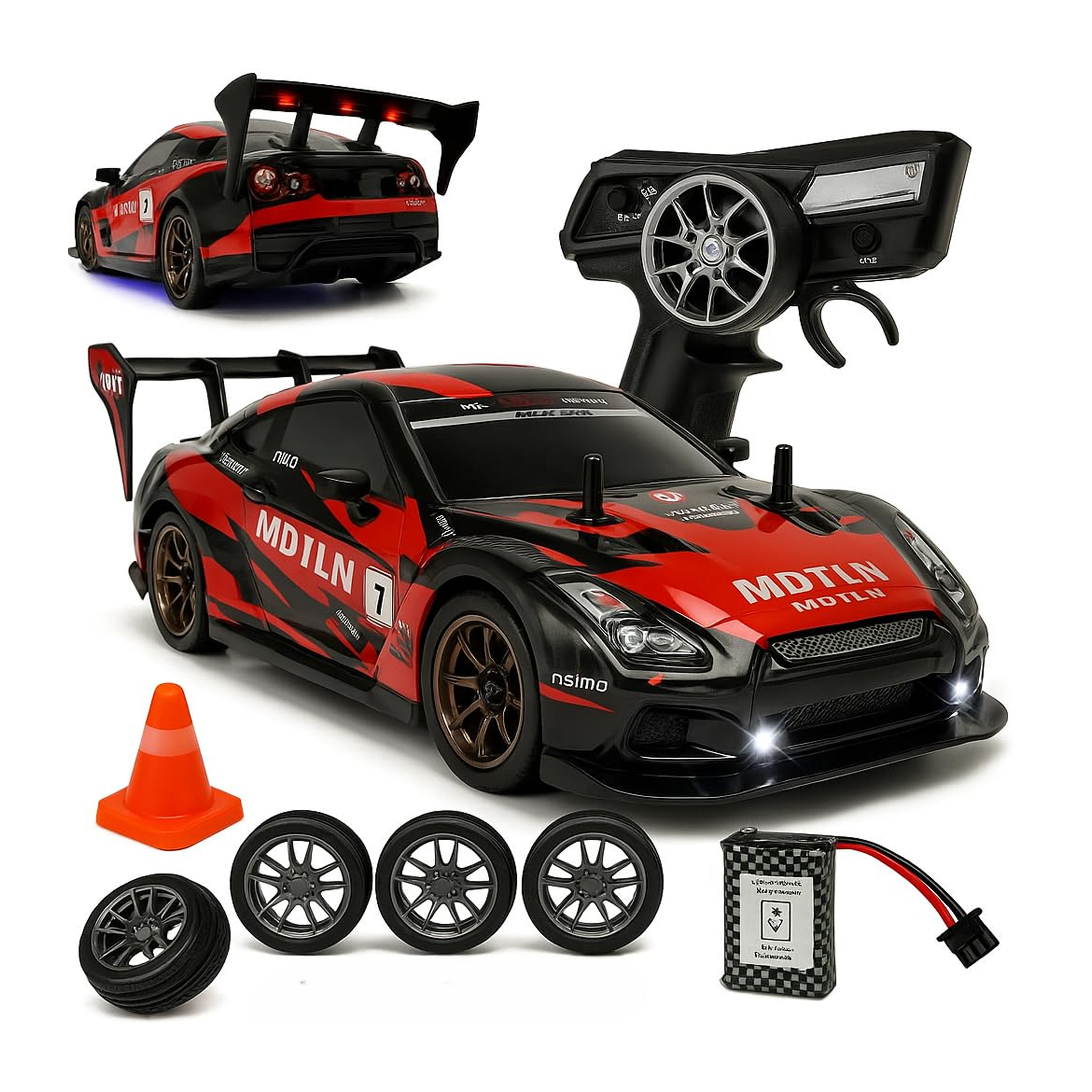 RCMania AMG 1:16 4WD Drift RC Car | 30km/h | 2.4GHz | LED Lights | Rechargeable | Extra Tyres & Cones | Multicolour