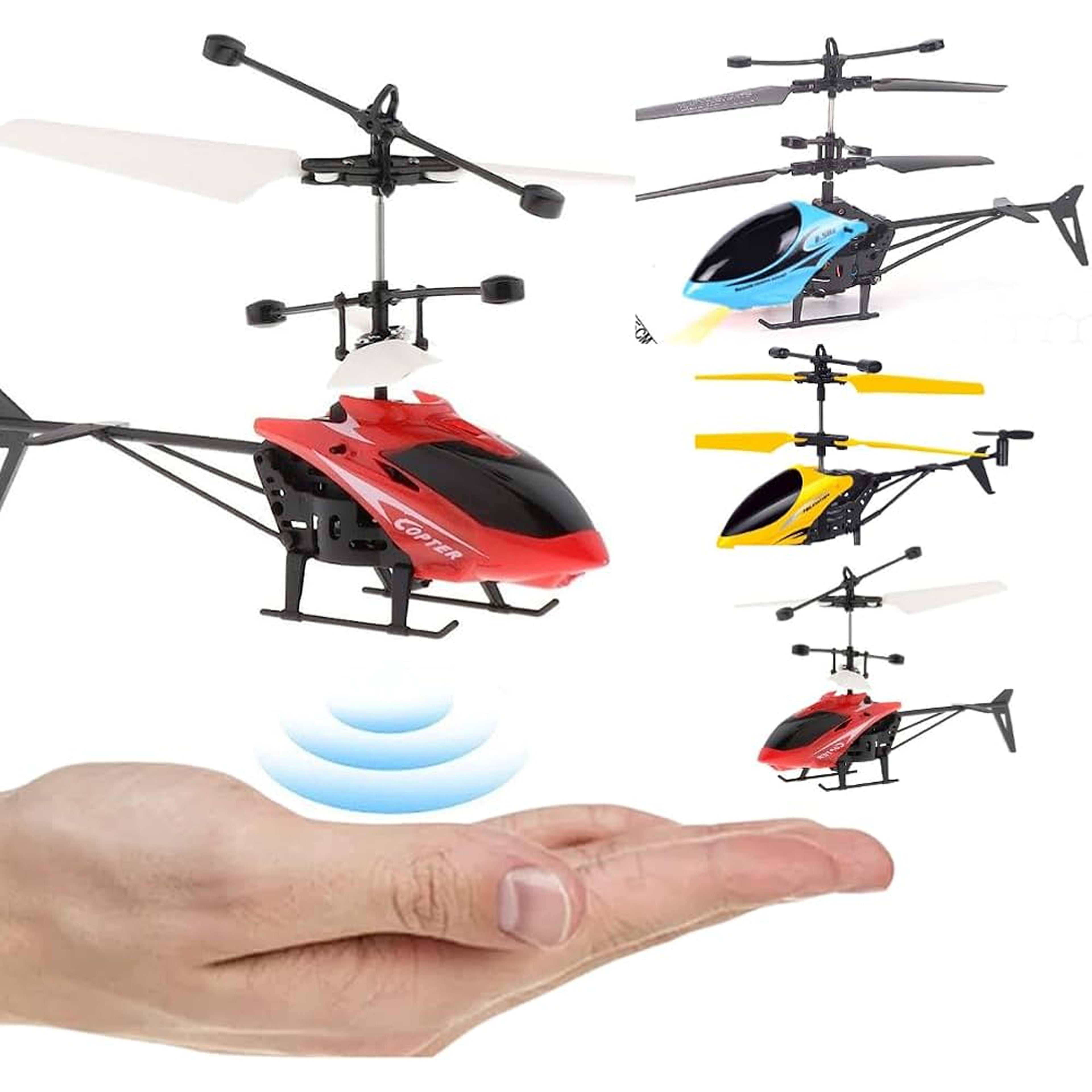 RCMania Helicopter Toy with Palm Sensor & Remote Control | Stable Flying Drone for Kids | USB Charging Cable Included | Multicolour Helicopter with LED Lights