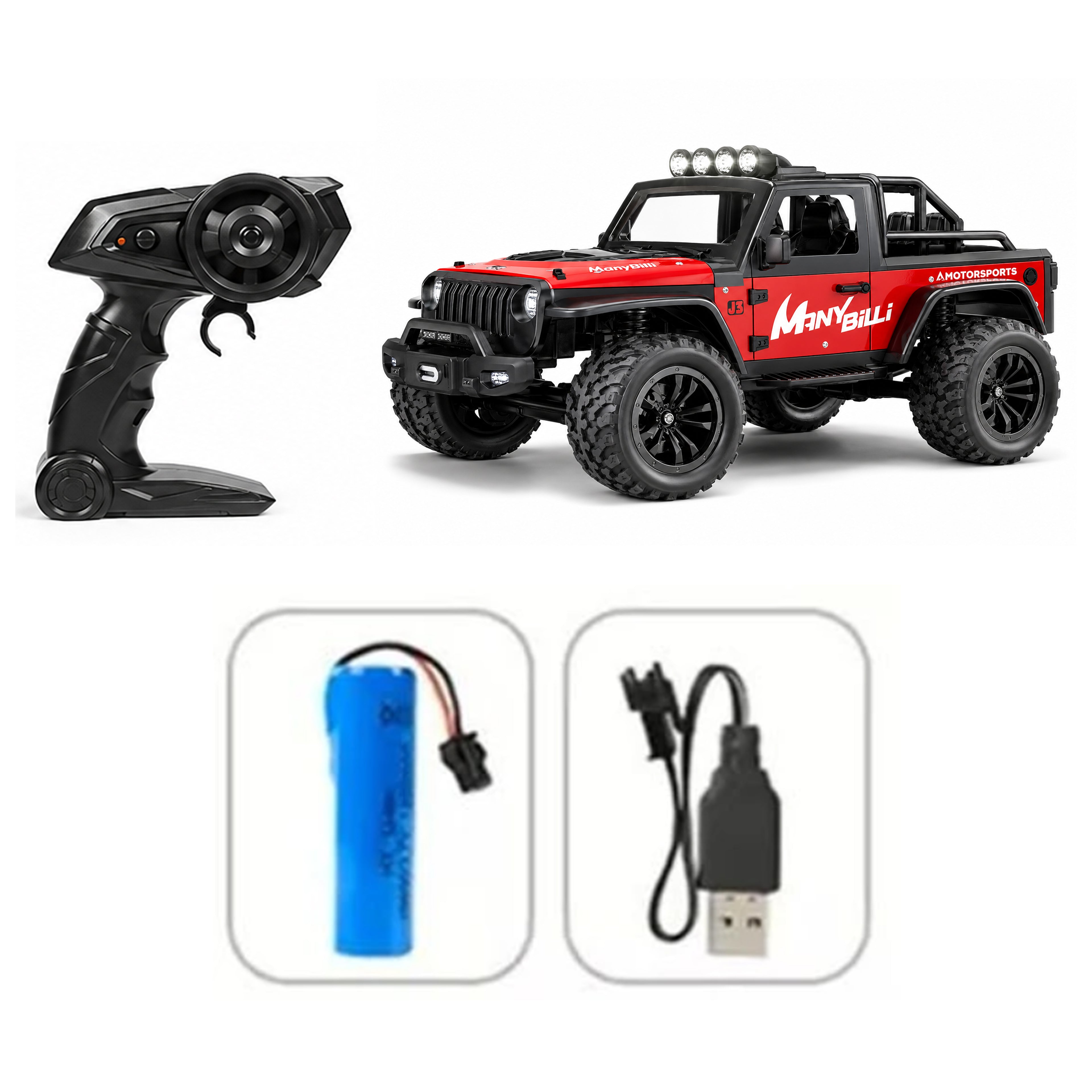 RCMania 1:16 Scale Metal RC Off-Road Car | 2WD High-Speed Remote Control Car | 20Km/h Speed | 2.4GHz Racing RC Car with Multicolor LED Headlights & Off-Road Lights | Rechargeable Toy Car for Kids & Adults