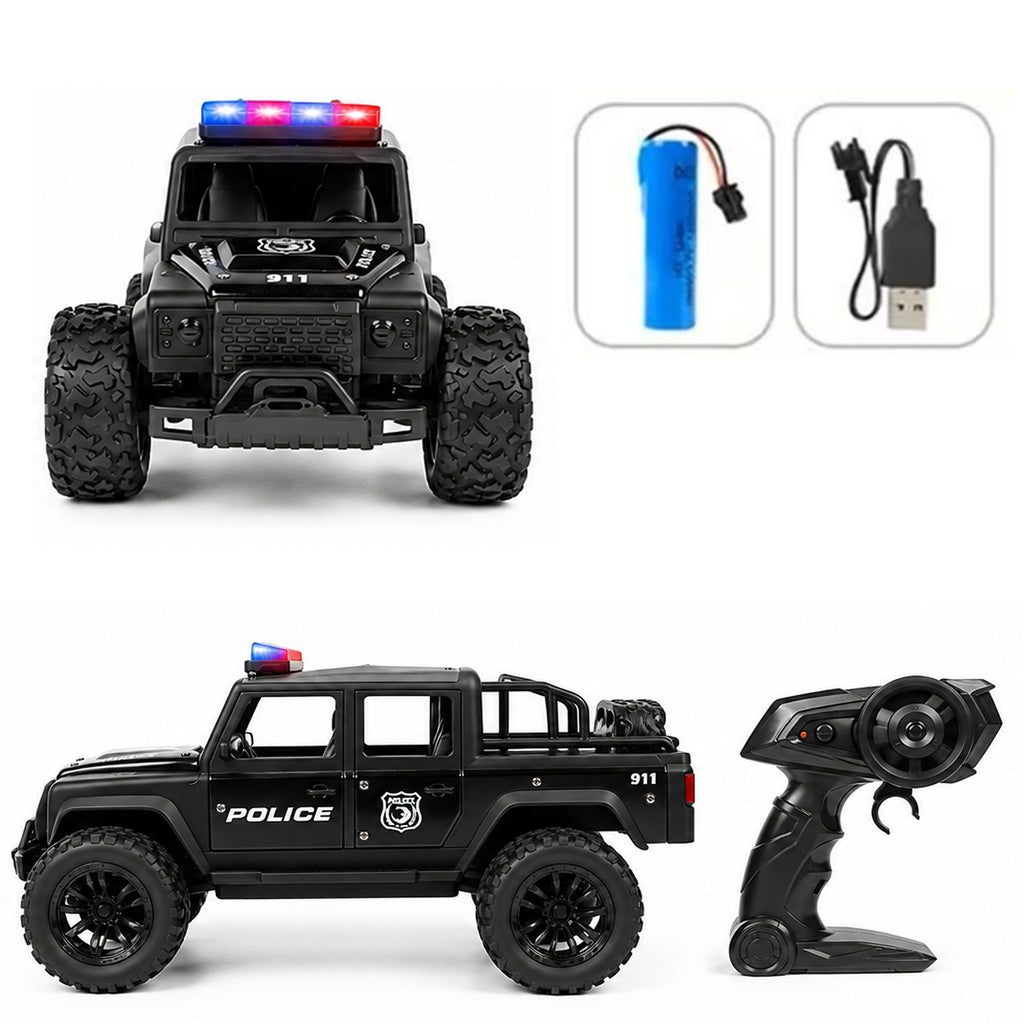 RCMania Police Truck 1:16 Remote Control Car | 500ft Range | 25km/h Speed | Rechargeable Battery Operated Cyber Truck with LED Lights for Kids & Boys