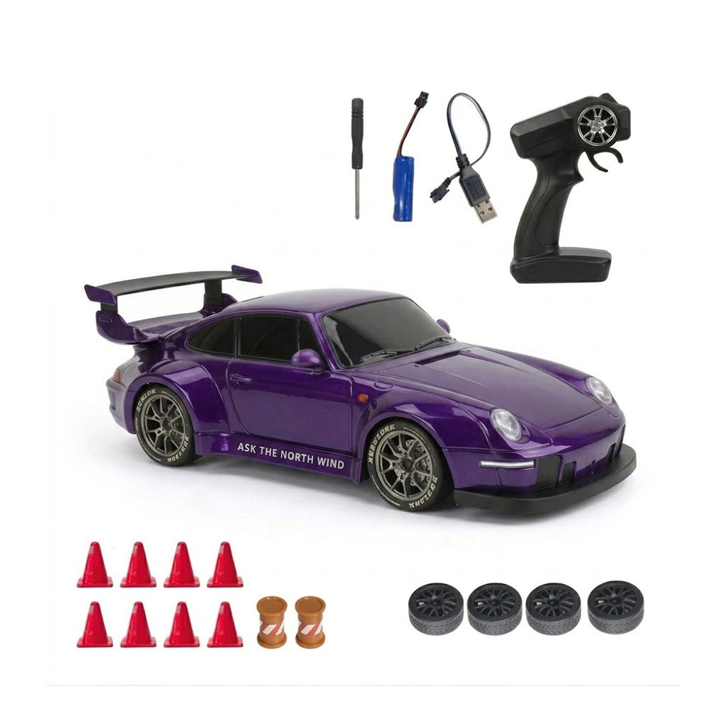 RCMania Porsche 1:18 4WD Drift RC Car | 20km/h | Boost Mode | 2.4GHz | LED | Dual Tyres | 100m Range | Boys Girls Adults | Shiny Purple