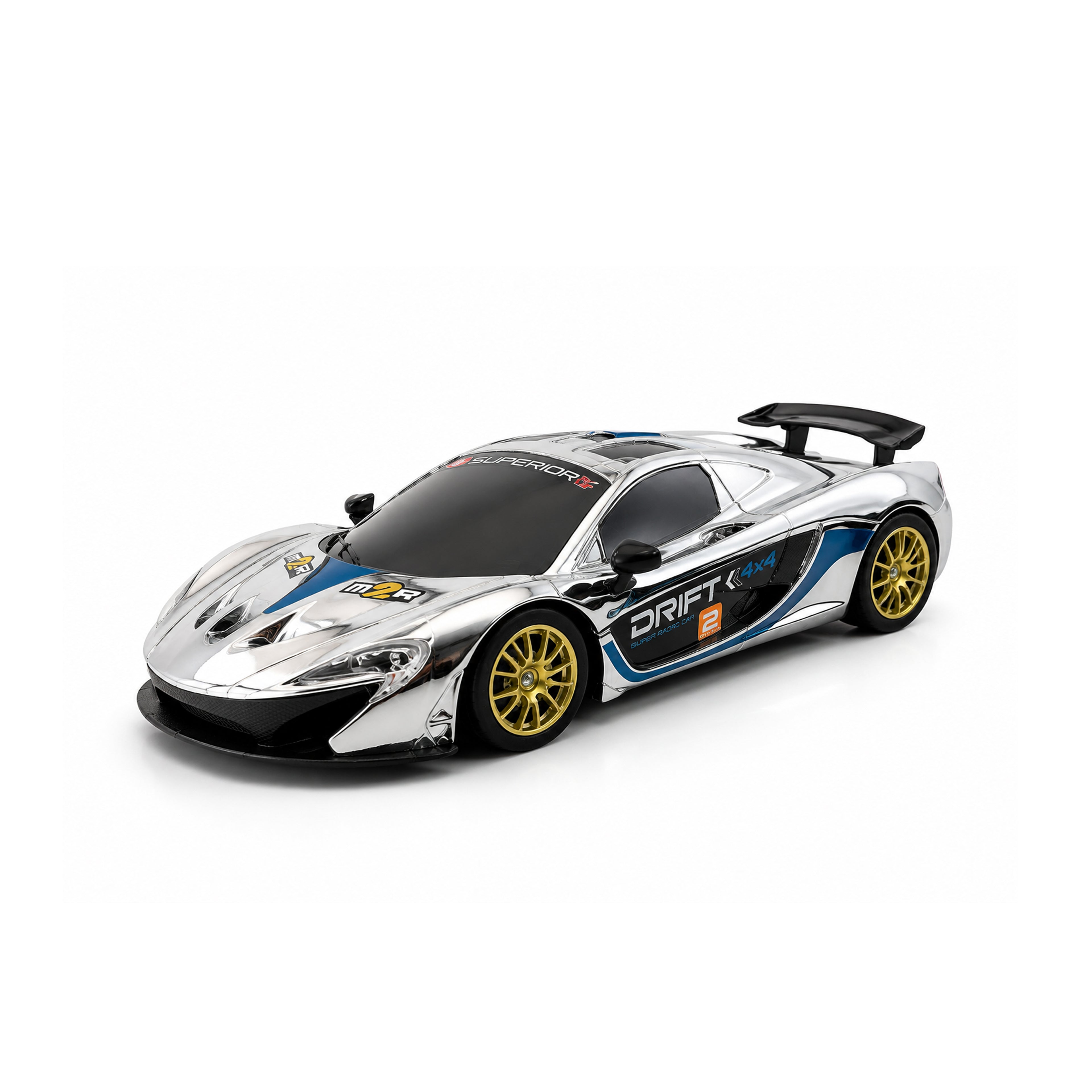 RCMania RC Drift Car 1:16 Scale 4WD 25KM/H High Speed Remote Control Drift Car with LED Lights, Extra Drift & Normal Tyres, Traffic Cones & Rechargeable Battery – Silver