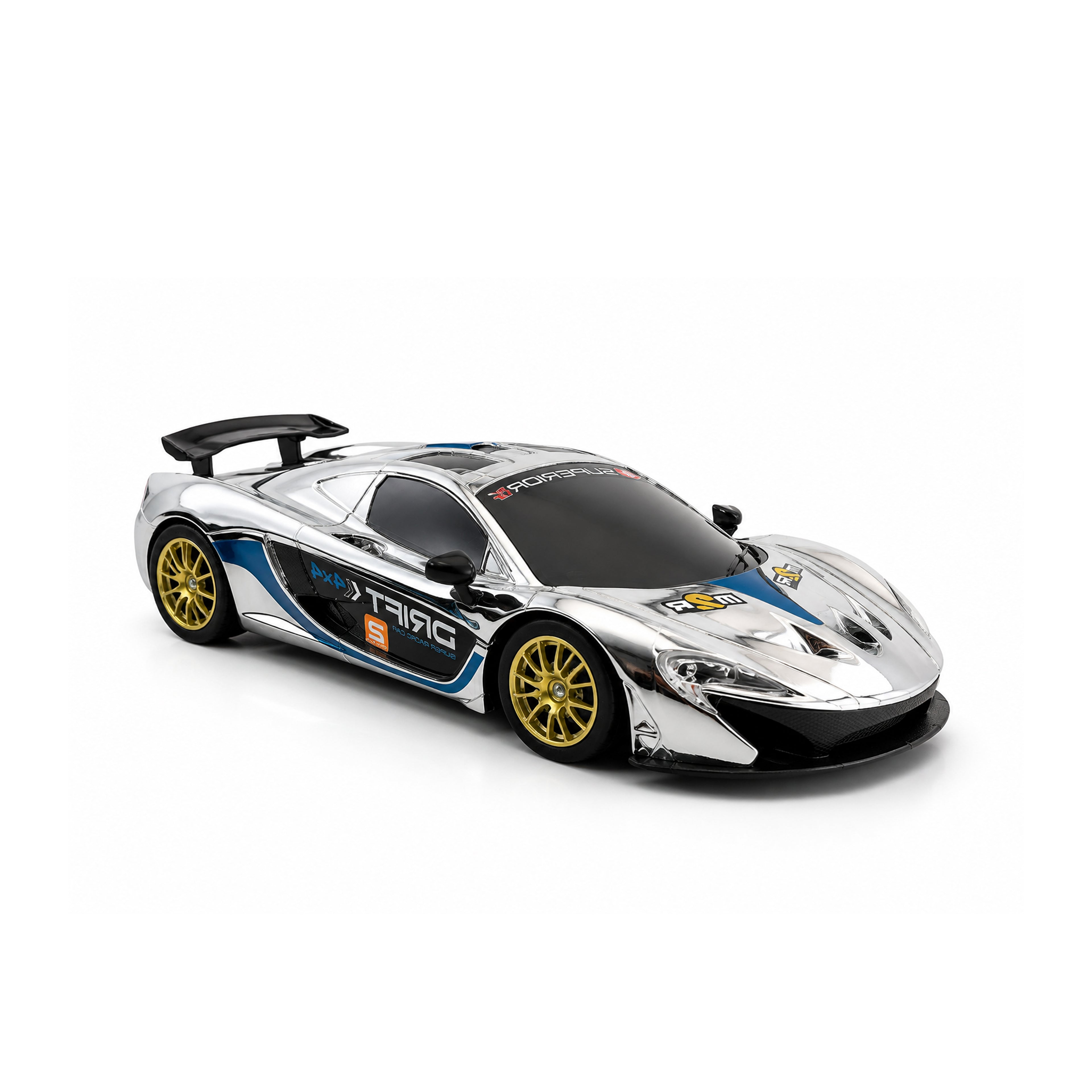 RCMania RC Drift Car 1:16 Scale 4WD 25KM/H High Speed Remote Control Drift Car with LED Lights, Extra Drift & Normal Tyres, Traffic Cones & Rechargeable Battery – Silver